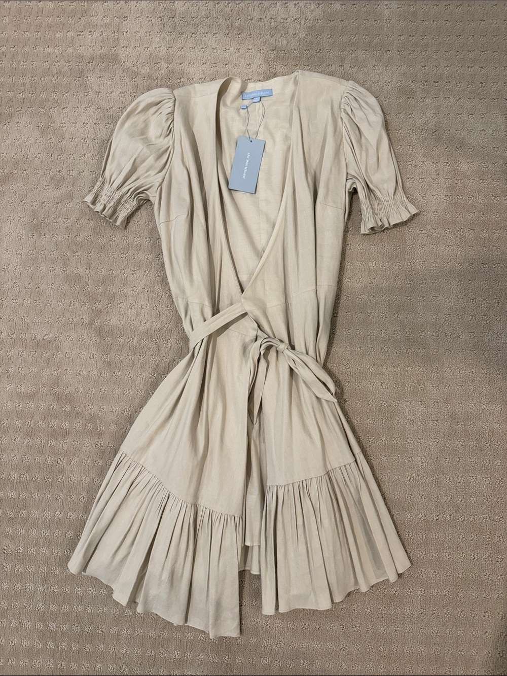 ANTONIO MELANI Cream Wrap Mini Dress with Ruffle Hem
